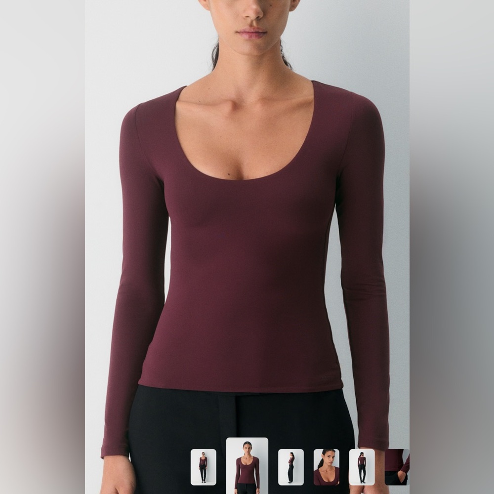 Aritzia Contour Scoopneck Long Sleeve Top - Smoked Eggplant XS, NWT